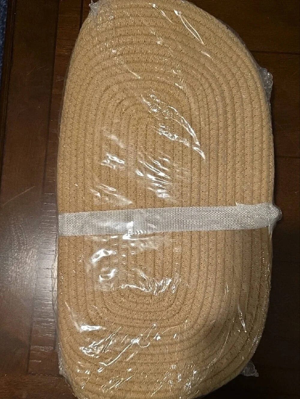 Two-Tone Cream and Tan Rope Storage Basket with Handles. NEW.
